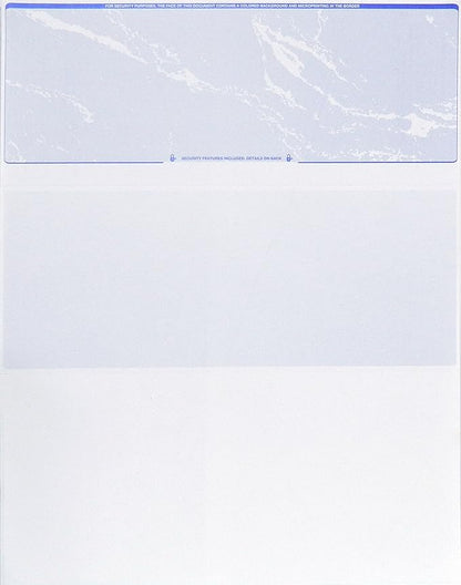 CheckOMatic Computer Check Paper - 100 Pack - Top Blank Stock Checks - Security Features & Laser Printer Compatible - Blue Marble