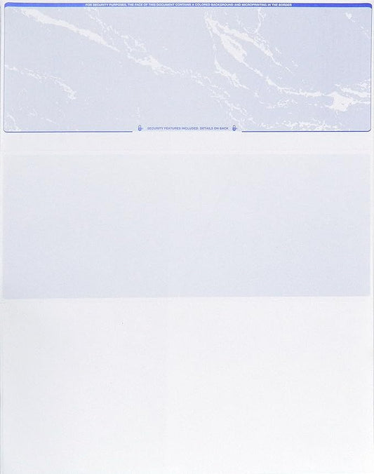 CheckOMatic Computer Check Paper - 100 Pack - Top Blank Stock Checks - Security Features & Laser Printer Compatible - Blue Marble