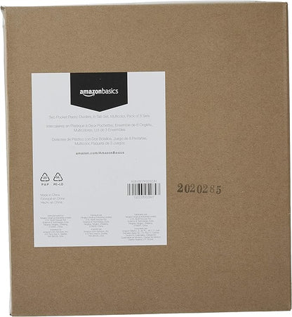 Amazon Basics Tab Dividers for 3 Ring Binder, Two Pocket, Letter Size, Assorted Colors, 24 Count