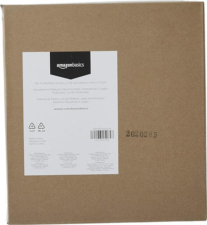 Amazon Basics Tab Dividers for 3 Ring Binder, Two Pocket, Letter Size, Assorted Colors, 24 Count