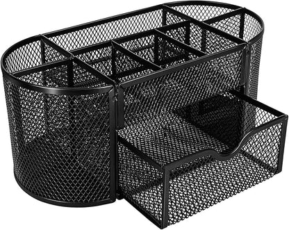Amazon Basics Mesh Desk Office Organizer, Black, 9.25" x 4.53" x 3.94"