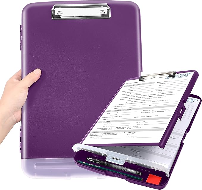 Clipboard with Storage, Large Capacity Nursing Clipboards with Low Profile Clip, Heavy Duty Plastic Storage Clipboard with Pen Holder, Side-Opening, Multifunctional Clipboard Case for Writing