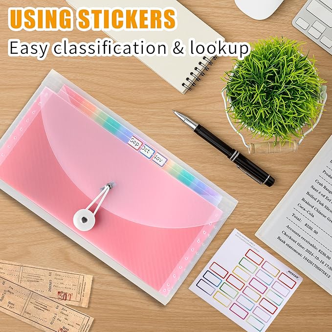 Nicecho Receipt Coupon Organizer, 13 Pockets Small Accordion File Organizer with Labels for Receipt Cards, Bill Business, Coupons Storage, 10.2X 5.1 Inches (Transparent)