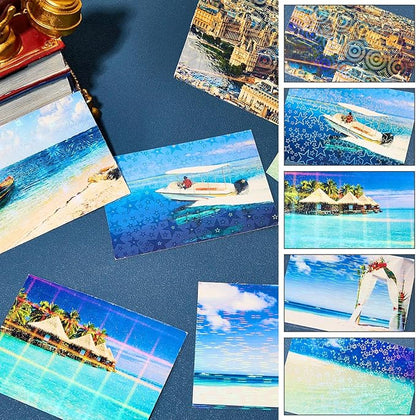 36 Sheets Holographic Sticker Paper Clear A4 Vinyl Sticker Paper Self Adhesive Waterproof Transparent Film Gem Rainbow Star Patterns, 11.7 x 8.3 Inch (Line,Lattice,Firework,Gear,Flower,Pentagram)