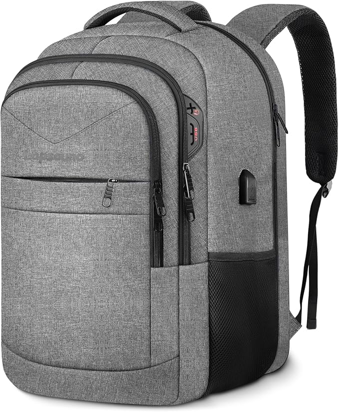 Lapsouno Business Laptop Backpack, Travel Backpack, 15.6 Inch Carry on Backpack, Anti-Theft College School Computer Backpack with USB Port, Gift for Men Women,Grey