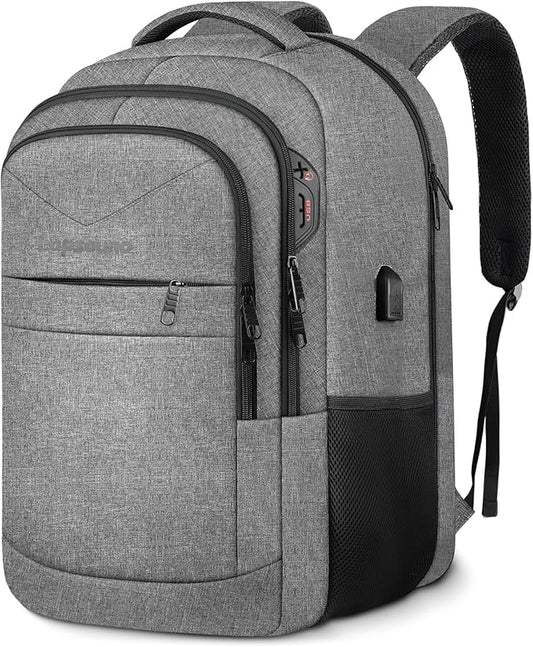 Lapsouno Business Laptop Backpack, Travel Backpack, 15.6 Inch Carry on Backpack, Anti-Theft College School Computer Backpack with USB Port, Gift for Men Women,Grey