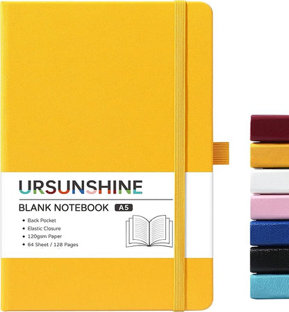 Blank Journal/Notebook - Classic Notebook/Journal with Ribbon Divider, Hardcover with Thick Paper, 5.3'' x 8.26'', Banded + Pen Holder +Inner Pocket - Yellow