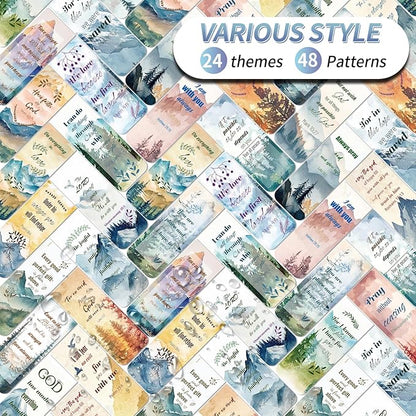 48 Piece Bible Verse Magnetic Bookmarks - Christian Scripture Inspirational Book Marks with Boxes - Religious Motivational Book Marker Prayer Page Clips for Women & Men Reading Gifts(Mountains Style)