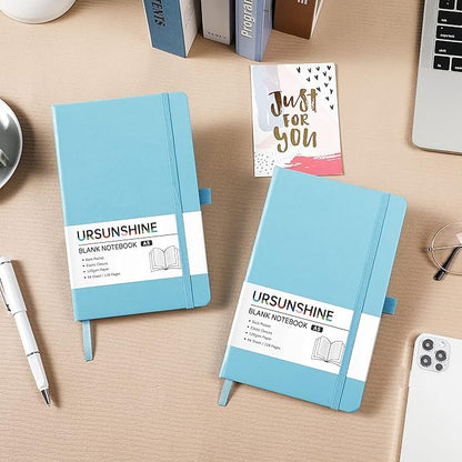 Blank Journal/Notebook - Classic Notebook/Journal with Ribbon Divider, Hardcover with Thick Paper, 5.3'' x 8.26'', Banded + Pen Holder +Inner Pocket - Light Blue