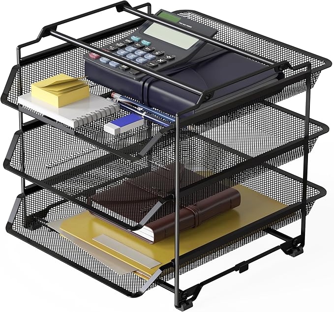DecoBrothers Stackable Letter Tray Paper Organizer, 3 Tier, Black