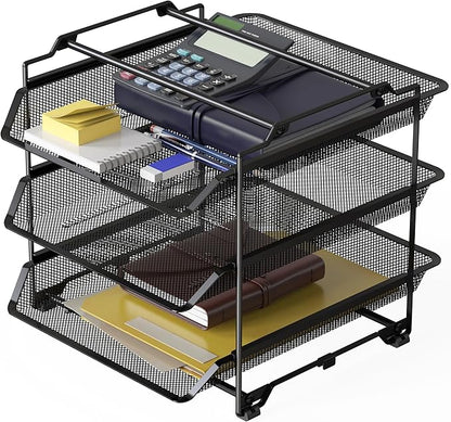 DecoBrothers Stackable Letter Tray Paper Organizer, 3 Tier, Black