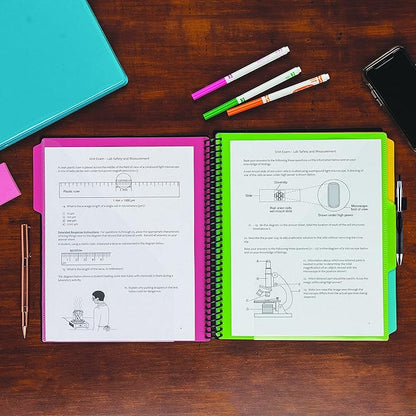 Samsill Deluxe 24 Pocket Spiral Project Organizer with Refillable Notepad Holder, Customizable Front Cover, 12 Dividers with Erasable Write-On Tabs in Fashion Colors, Plastic Folders with Pockets