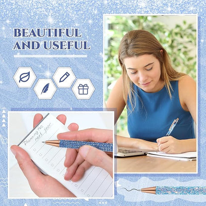 Sherr 7 Pcs Fancy Pens for Women Cute Sparkly Glitter Pens with 10 Pcs Black Ink Refills Pretty Gifts for Girls Office School Christmas Graduation(Dark Blue,Adorable)