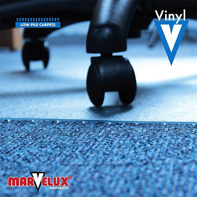 Marvelux Large Office Chair Mat for Low Pile Carpets 48" x 60” Clear Vinyl Protector Mat for Under Desks, Rectangular PVC Carpeted Floor Mat for Gaming Chairs and Computer Desks
