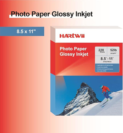 220 Pack Photo Paper Glossy Inkjet 8.5x11 inches 52lb 200Gsm Letter Size for Dye Ink Printers