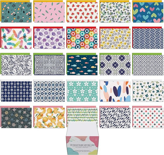 Dessie 100 Unique Blank Cards With Envelopes 4x6 - All Occasion Blank Greeting Cards w/Colored Envelopes & Gold Seals. No Repetition. Note Cards with Envelopes Set