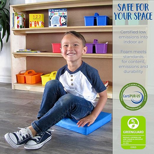 Factory Direct Partners SoftScape 15 inch Square Classroom Floor Cushions with Handles; Flexible Seating for Daycare, Preschool, Playroom; 2 inch Thick Deluxe Foam (6-Piece) - Assorted, 12228-AS