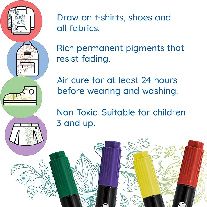 U.S. Art Supply Super Markers 20 Unique Colors Dual Tip Fabric & T-Shirt Marker Set-Double-Ended Fabric Markers with Chisel Point and Fine Point Tips - 20 Permanent Ink Vibrant and Bold Colors