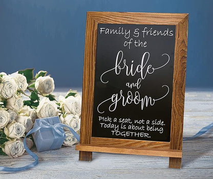Better Office Products Framed Tabletop Chalkboard Sign, 9.5" x 14", Rustic Wood Frame, Small Magnetic Chalkboard, Built-in Ledge and Folding Stand, One White Chalk Marker Included,(Rustic Brown)
