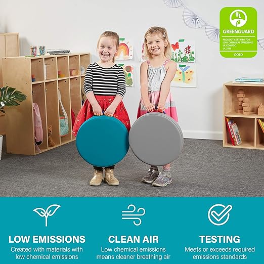 Factory Direct Partners SoftScape 15 inch Round Classroom Floor Cushions with Handles; Flexible Seating for Daycare, Preschool, Playroom; 2 inch Thick Deluxe Foam (6-Piece) - Contemporary, 11232-CT