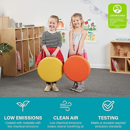 Factory Direct Partners SoftScape 15 inch Round Classroom Floor Cushions with Handles; Flexible Seating for Daycare, Preschool, Playroom; 2 inch Thick Deluxe Foam (6-Piece) - Assorted, 11232-AS