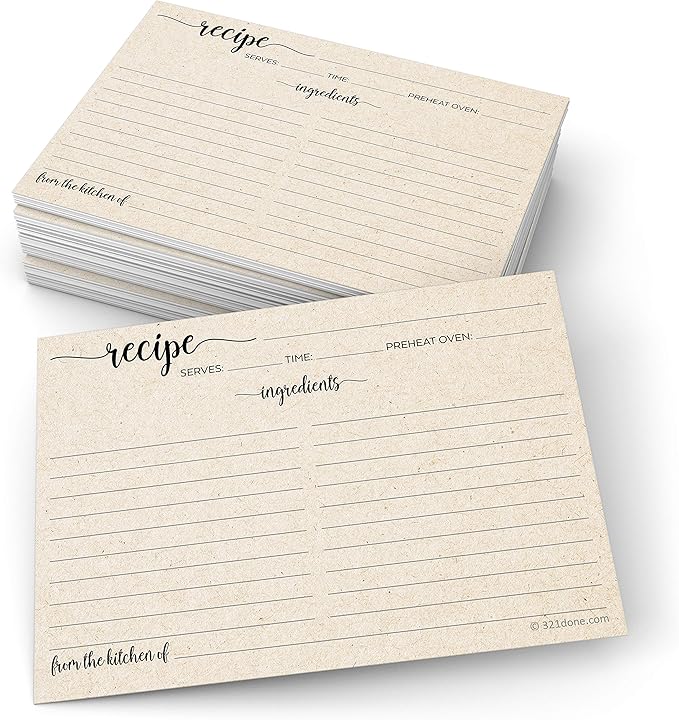 321Done Jumbo Rustic Recipe Cards (Set of 50) From the Kitchen Of 5x7 Extra Large - Kraft Tan Minimalist for Weddings, Bridal Shower - Double-Sided - Made in USA
