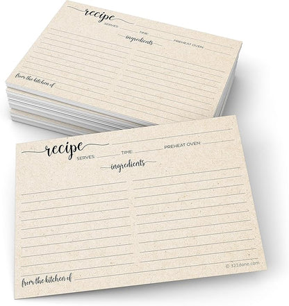 321Done Jumbo Rustic Recipe Cards (Set of 50) From the Kitchen Of 5x7 Extra Large - Kraft Tan Minimalist for Weddings, Bridal Shower - Double-Sided - Made in USA