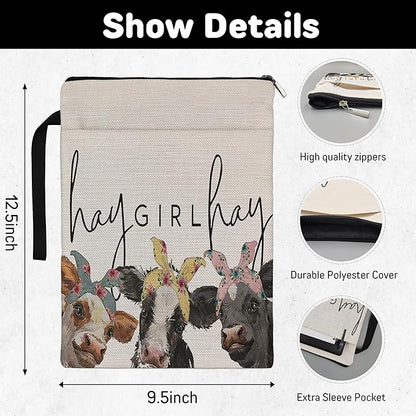 Cow Lover Gifts Book Sleeve,Hay Girl Hay Farm Cow Book Sleeve Book Covers Book Protector Pouch with Zipper,Book Sleeve Gifts for Book Lovers Readers,Book Cover for Paperback 9.4x12.1 Inch