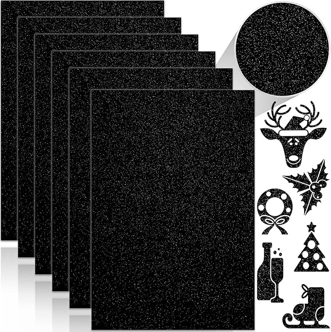24 Sheets Black Glitter Cardstock Paper, A4 Premium Sparkly Paper for Scrapbook, DIY Projects, Party Decoration, Gift Box Wrapping 250GSM/92lb