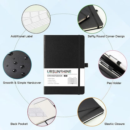 Graph Grid Paper Notebook/Journal - Classic Journal/Notebook with Ribbon Divider, Hardcover with Thick Paper, 5.3" x 8.26", Banded + Pen Holder +Inner Pocket - Black
