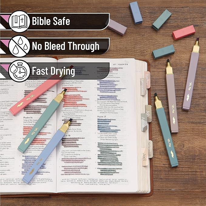 Mr. Pen- Aesthetic Highlighters, 6 pcs, Chisel Tip with Gold Trims, Morandi Colors, Cute Highlighters Assorted Colors, Bible Highlighters and Pens No Bleed Highlighters for Bible Pages No Bleed