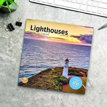 2025 Lighthouses Monthly Wall Calendar by Bright Day, Includes Over 300 Stickers, 12 x 12 Inch
