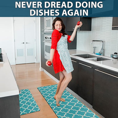 ComfiLife Kitchen Mats for Floor (2 PCs) – Cushioned Anti Fatigue Kitchen Rug for Comfortable Standing – Waterproof, Easy Clean, Non-Slip, Thick Kitchen Mat Set for Home, Office, Sink, Laundry (Teal)