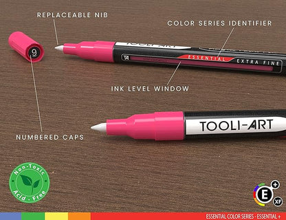 TOOLI-ART Acrylic Paint Pens Assorted Vibrant Markers for Rock Painting, Canvas, Glass, Mugs, Wood, Fabric, Metal, Ceramics. Non Toxic, Quick Dry, Multi-Surface, Lightfast (EXTRA FINE)