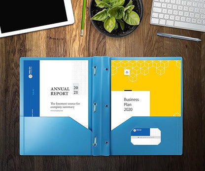 Better Office Products Light Blue Plastic 2 Pocket Folders with Prongs, 24 Pack, Heavyweight, Letter Size Poly Folders with 3 Metal Prongs Fastener Clips, Light Blue
