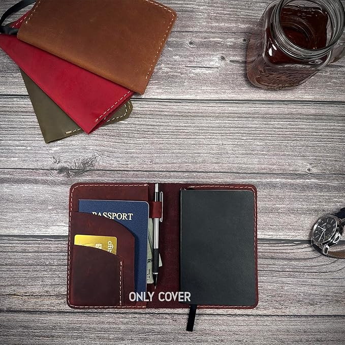 Thot Ra Leather Cover for Field Notes, Passport Cover, Leather Notebook Cover for 3.5" x 5.5" with Pen Holder, Only Cover (Shedron)