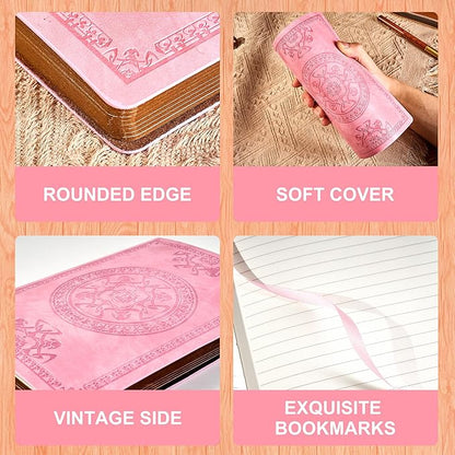 CAGIE Lined Journal for Men Soft Cover Notebook Leather Journals for Writing, 180 Lay Flat Vintage Mens Journal Personal Diary, 5.7'' X 8.3'', Pink