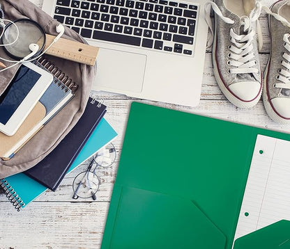 Better Office Products Heavyweight Plastic 2 Pocket Portfolio Folder, Letter Size Poly Folders 24 Pack (Green)