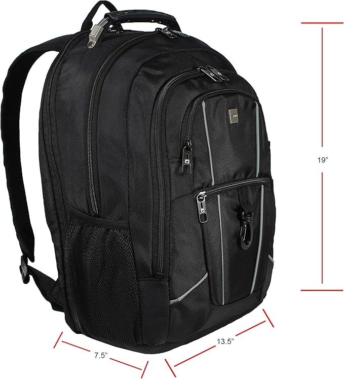 Dejuno Commuter Backpack Checkpoint-Friendly Laptop Pocket, Black, 15.6-Inch