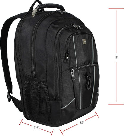Dejuno Commuter Backpack Checkpoint-Friendly Laptop Pocket, Black, 15.6-Inch