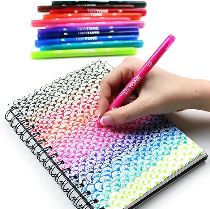 Tombow 61500 Twintone Marker Set, Bright, 12-Pack. Double-Sided Markers for Bold and Precise Writing