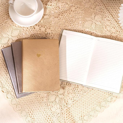 CAGIE 4 Pack Lined Journal Notebook for Women and Girls 256 Pages Cute Diary with Heart-Shaped Leather Journals for Writing A5 Soft Cover Notebooks for Work School (Silver, A5)
