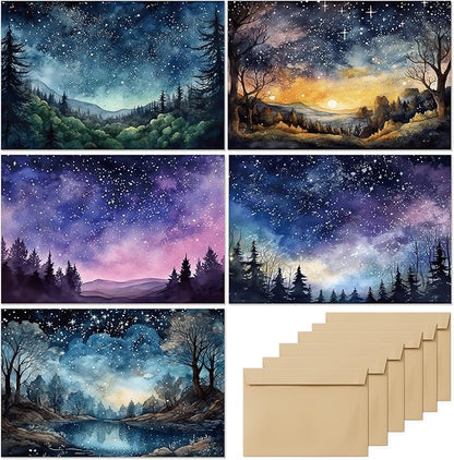 Blank Cards with Envelopes All Occasion,Watercolor Starry Night Sky Design Blank Greeting Cards 4x6,20Pack -Blank Greeting Cards,Note Cards with Matching Peel-and-Seal Rustic Envelopes