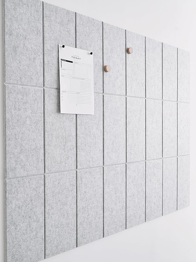 Large Cork Board for Office -Pack of 24- Black Felt Board Alternative - Felt Bulletin Board Tiles for Office Wall Decor, Push pin Board Wall Organizer for Office (Marble White)