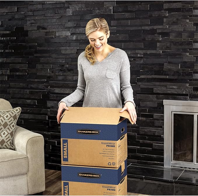 Bankers Box Small Prime Moving Box 10 Pack, Reinforced Handles, Tape-Free Assembly, Attached Lid, 16-in x 12-in x 12-in (0062716)
