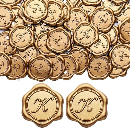 Yoption Initial K Wax Seal Stickers, 50 Pack Antique Gold Self Adhesive Envelope Seal Stickers for Wedding Party Birthday Christmas (K)