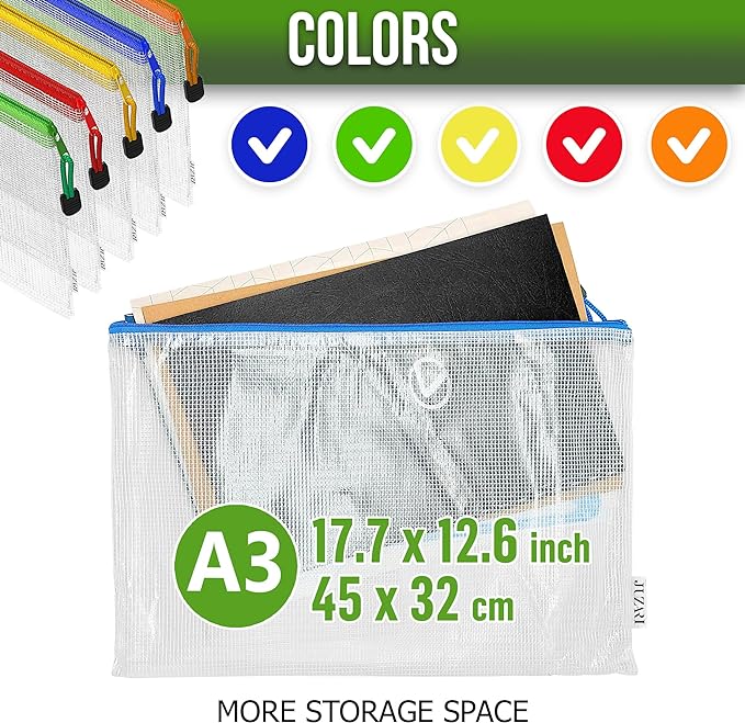 10 Pack Mesh Zipper Pouch Bags A3-12.6x17.7 in Plastic Zipper Pouches for Organizing - Game Storage Bags - Puzzle Organizer Bags - Large Zipper Pouch Bag - Mesh Pouch with Zipper - Puzzle Bags