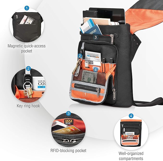 Everki Venue X-Large Premium Mini Messenger Bag - Ideal for Mens Crossbody Bag, RFID-blocking Pocket - Ergonomic Strap - Dedicated Compartment up to13-inch iPad Pro, Surface Pro - (EKS622XL) Black