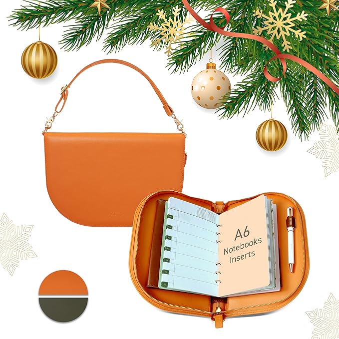 The Luna Premium Leather Journal Cover with 3 Detachable Notebooks & A Metal Ballpoint Pen - Compatible with A6 6-Ring Binder - Gift for Women - Journal Gift Set for Birthday