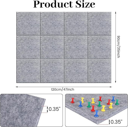 Felt Bulletin Board Felt Wall Tiles 12 Pack- 47"x35" Large Cork Board/Cork Tiles Alternative Safe Removable Felt Boards for Walls Felt Board for Office Felt Pin Board Light Gray